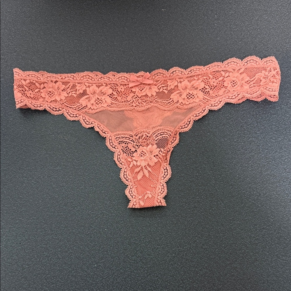 Lace Thong Panties - Coral